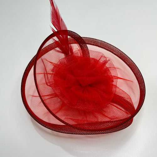 Crimson Allure Red Flower and Feather Fascinator Hat