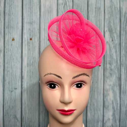 Gilded Enchantment Golden Sparkle Pink Fascinator Hat