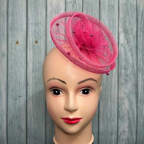 Gilded Enchantment Golden Sparkle Pink Fascinator Hat