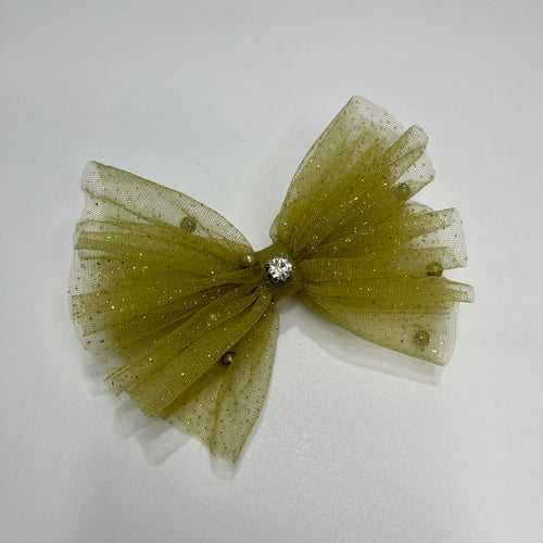 Glitter & Pearls Ruffle Green Bow