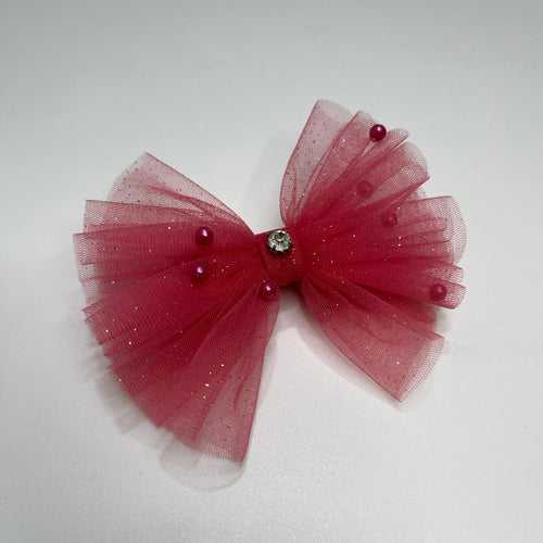 Glitter & Pearls Ruffle Pink Bow