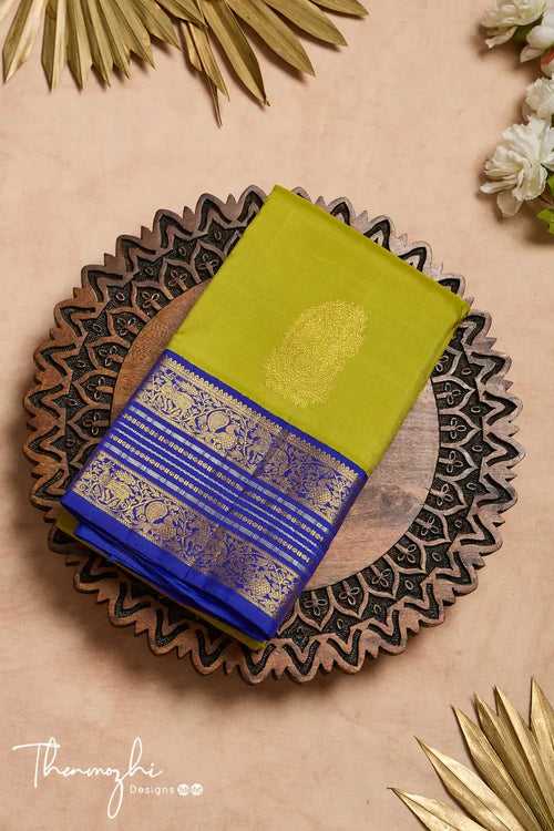 Parrot Green Pure Silk Kanjivaram Saree