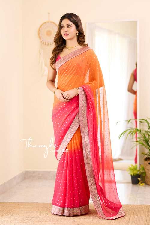 Ombre Orange & Pink Georgette Saree