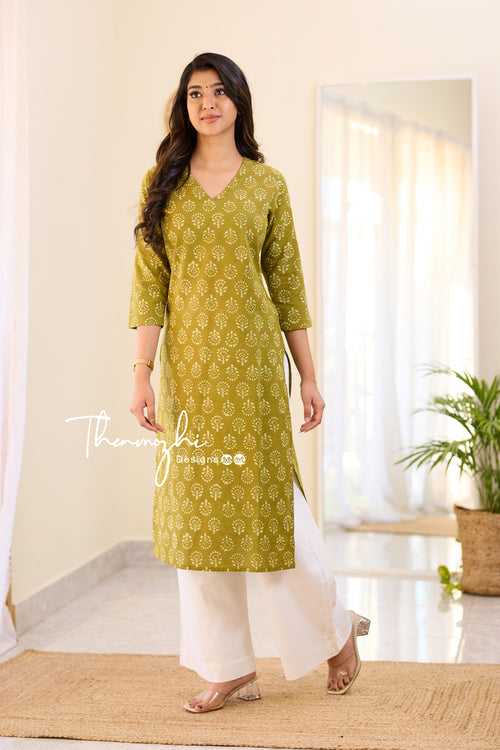 Olive green Cotton Kurta