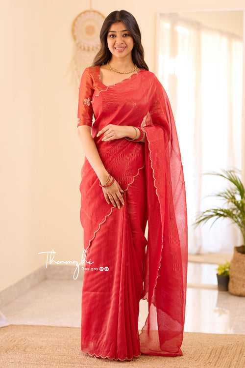 Red Striped Mul Cotton Saree