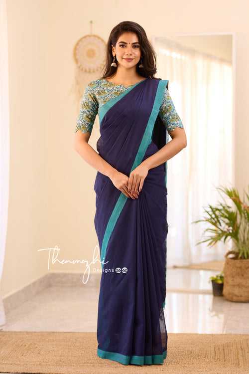 Blue Velvet - Blue Mangalagiri Plain Cotton Saree