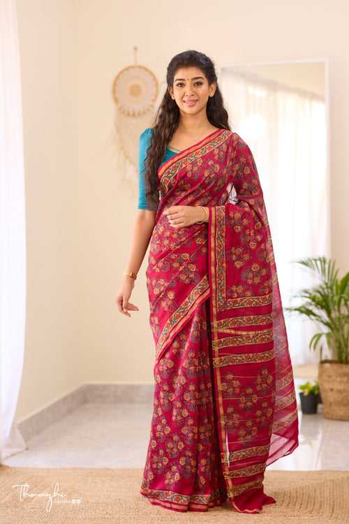 Dark Pink- Chanderi Silk Cotton Saree