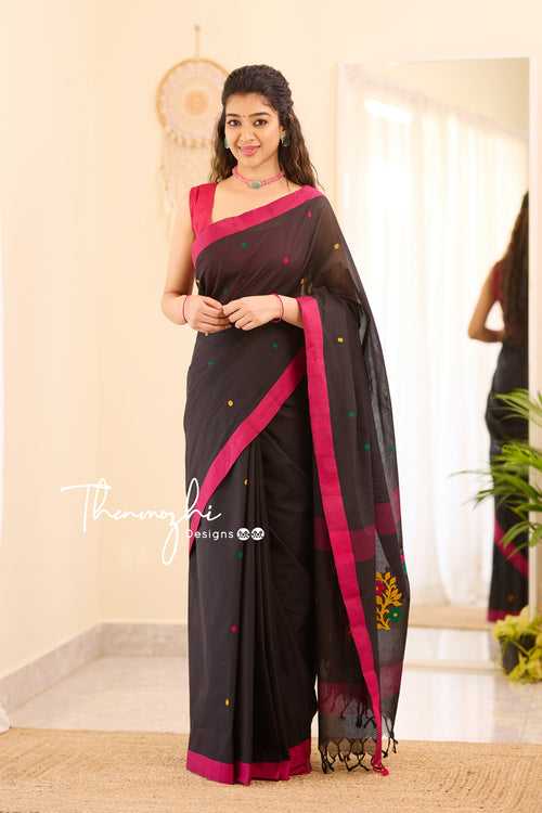 Nithya - Black & Pink Chettinad Cotton Saree