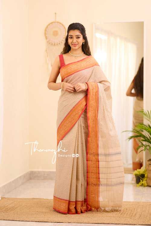 Deepika - Half White Chettinad Cotton Saree