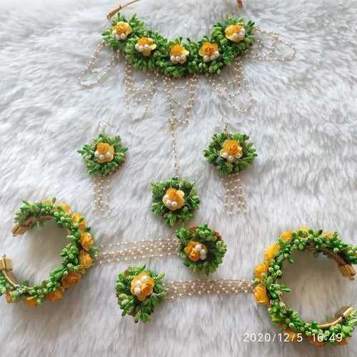 Beautiful Green And Yellow Flower Jewellery