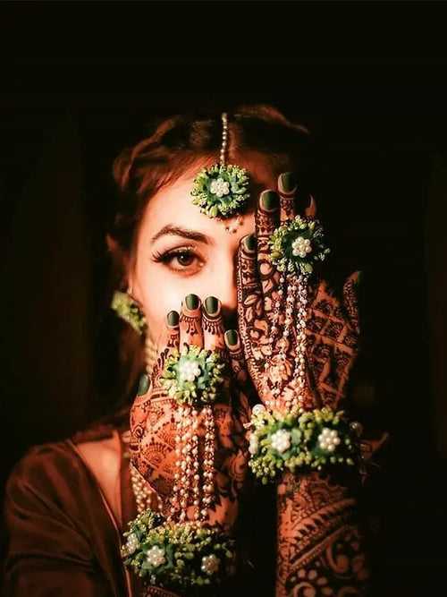 Green Color Flower Jewellery for Wedding