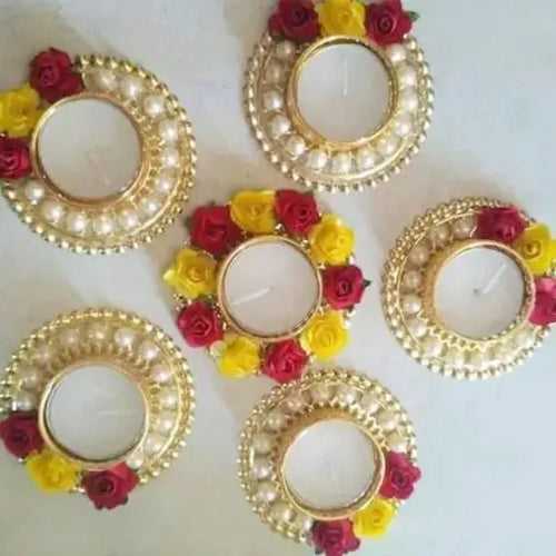 Handmade Famous 6 Metal Diya's with Wax Candles