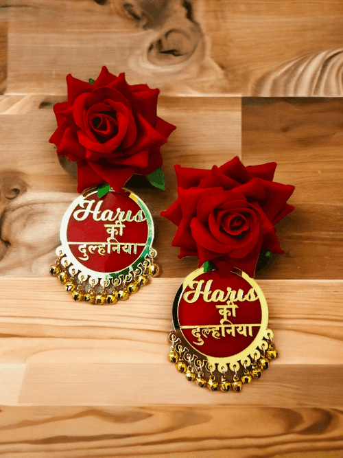 Artificial Rose Flower customized Dulhaniya Earrings : For Weddings, Haldi and Mehndi