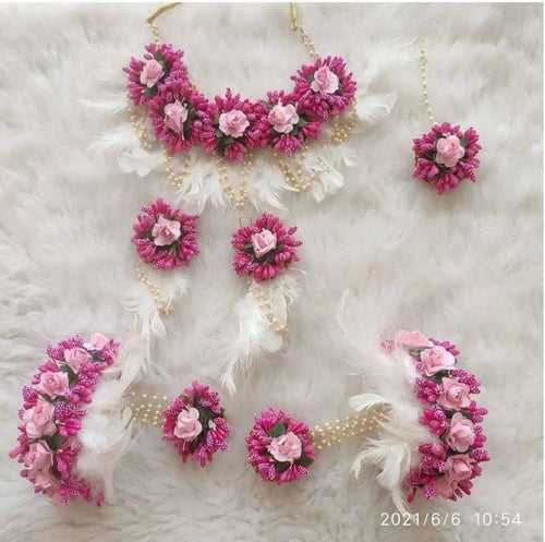Pink Flower Feathers Jewellery For Baby Shower