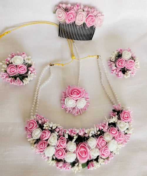 Pink White Foam Flower Jewellery Set