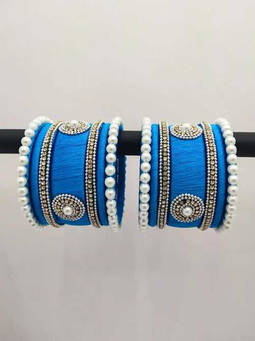 Sky Blue Silk Thread Bangles With Pearl