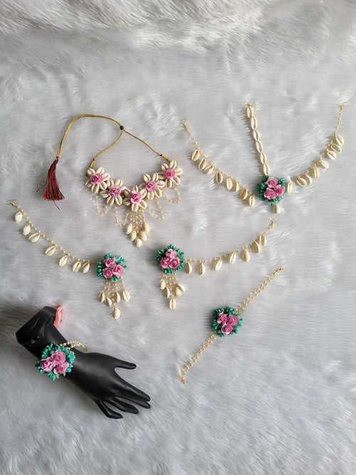 Pink Flower Shells Jewellery Set For Brides