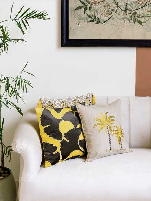 Ginkgo Leaf Cushion Cover (Yellow)