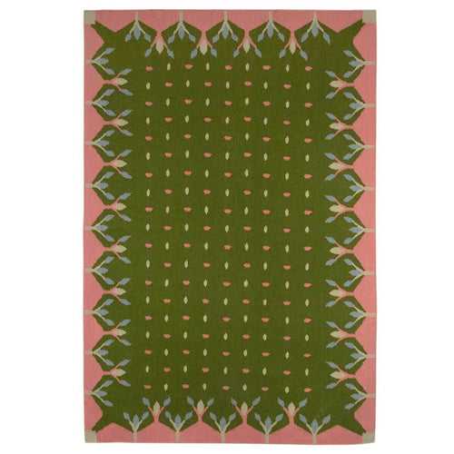 Hedgerow Flatweave Rug - Green and Pink