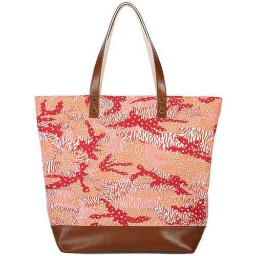 Orange Big Cat Camo Canvas & Leather Tote Bag