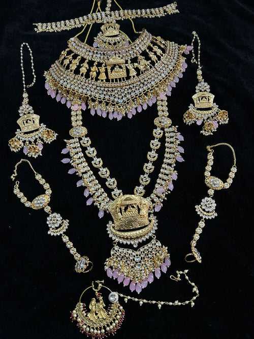 Blushing Bride: Pink Heavy Bridal Jewellery Set by Zevar Jewellery