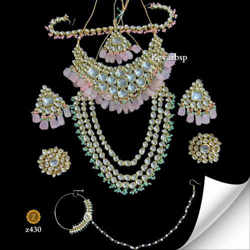 Green and Pink Harmony Kundan Jewelry Set