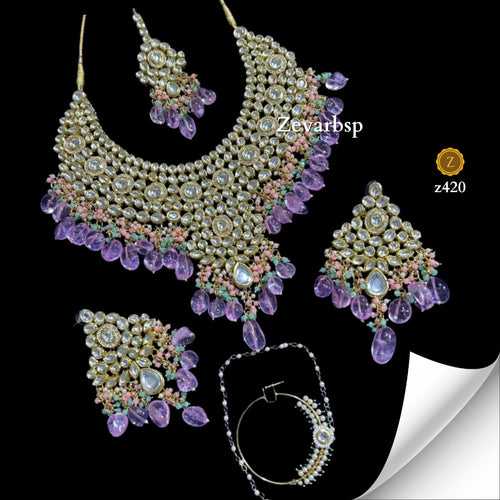 Orchid Elegance Kundan Necklace Set