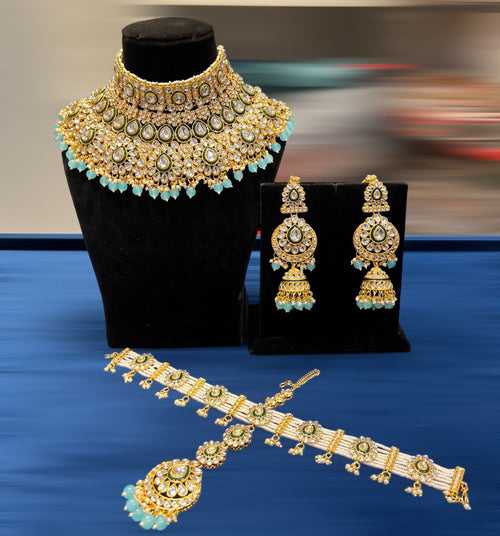 Blue Kundan Jewelry Ensemble: Stunning Copper-Based Pieces in Oceanic Elegance