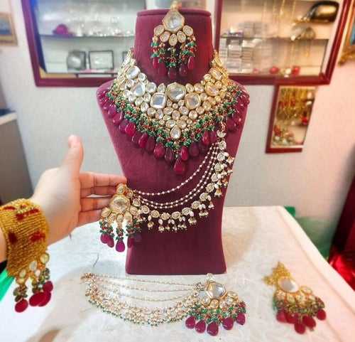 Exquisite Kundan Heavy Necklace Set in Maroon By Zevar