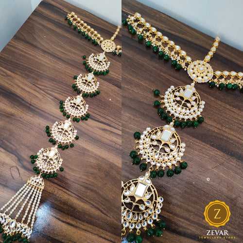 ZEVAR | Ethnic Kundan & Green Beads Studded Hair Accessory