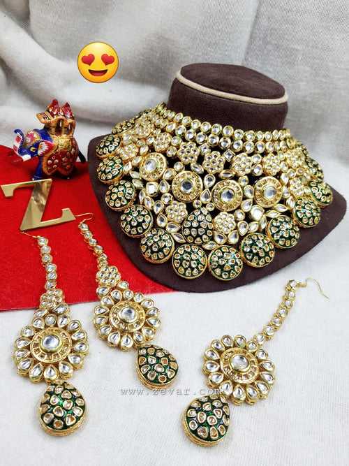 ZEVAR | High Quality Kundan Choker Necklace With Earrings And Maangtika