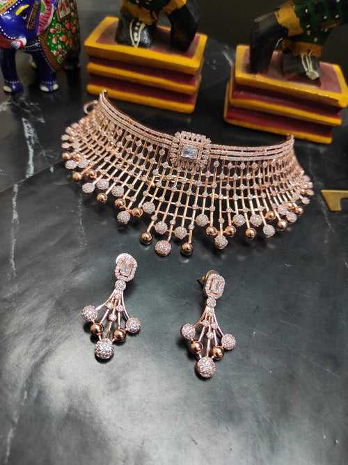 ZEVAR | Premium Quality AD Rose Gold Choker Necklace Sets