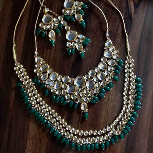 ZEVAR | Beautiful Green beads Kundan Necklace