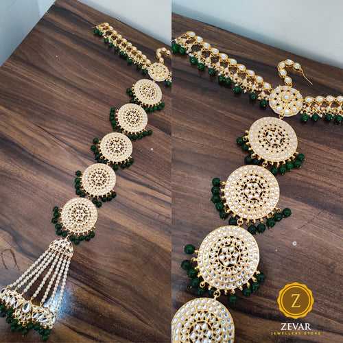 ZEVAR | Ethnic Kundan & Green Beads Studded Hair Accessory