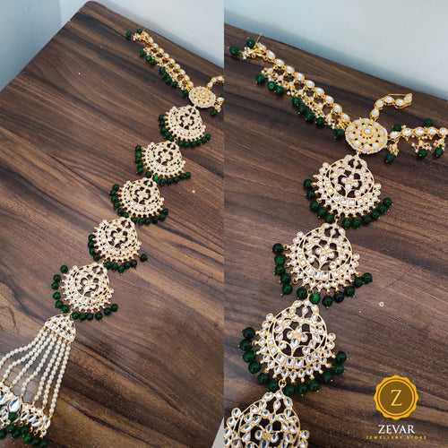 ZEVAR | Ethnic Kundan & Green Beads Studded Hair Accessory
