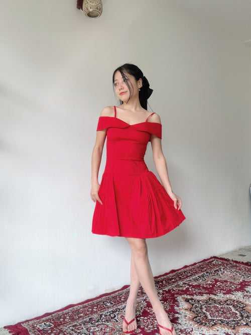 Elida Red Rose Off Shoulder Mini Dress