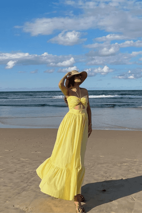 Penelope Lime Yellow Halter Maxi Dress