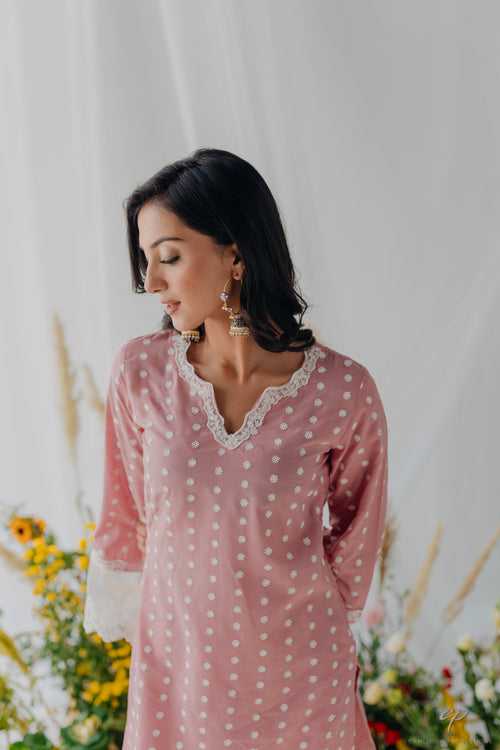 Sara Pink Embroidered Mulmul Kurta