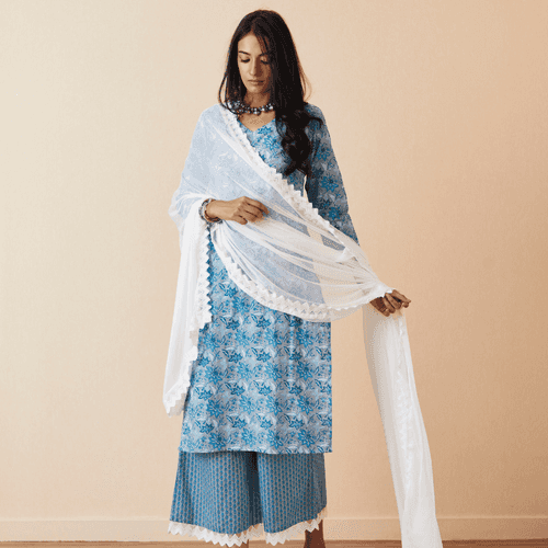 Aaliyah Blue Kurta & Palazzo Set of 3