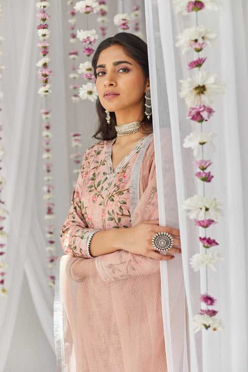 Maayera Pink Printed Cotton Anarkali