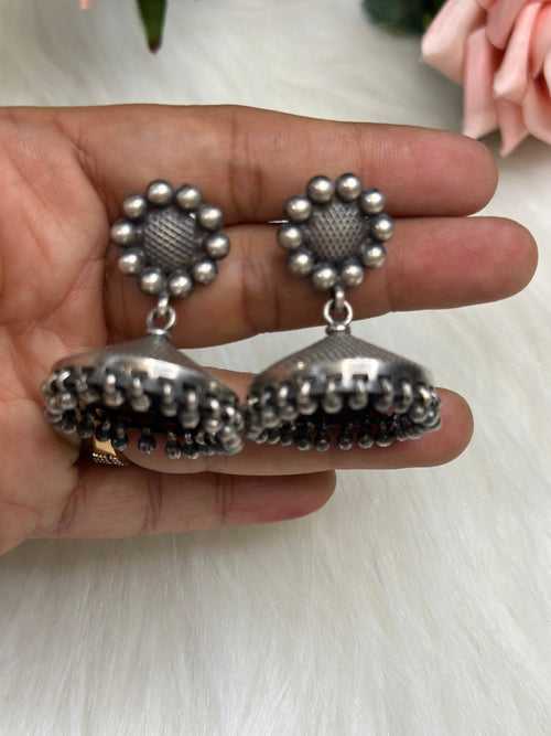 JHELUM. Stunning unique jhumkas in silver.