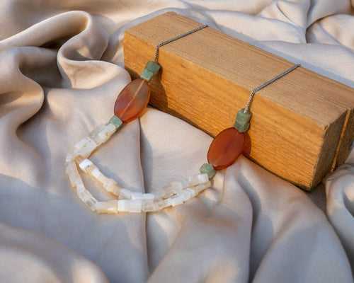 Moonstone, Carnelian & Green Quartz Necklace