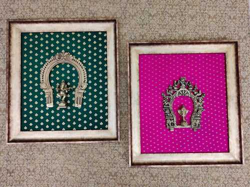 Ganesh Brass Prabhavali Set of 2 frame on Fabric vintage background for for ethnic wall decor 10