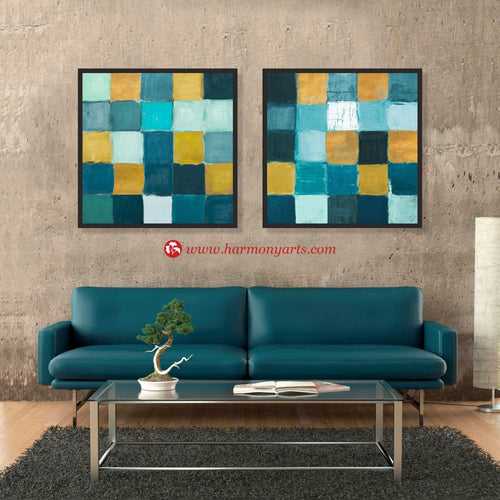 Teal and Gold Rural Facade Wall Set 43 | Painting for Living room and Bedroom
