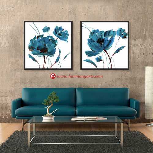 Blue Poppy Splash Wall Set 67 | Painting for Living room and Bedroom