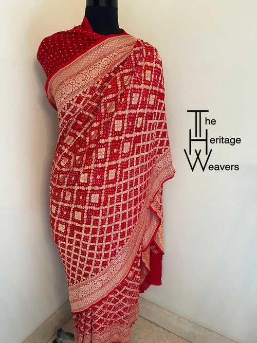 Pure Georgette Saree x Bandhej x Shade of Red