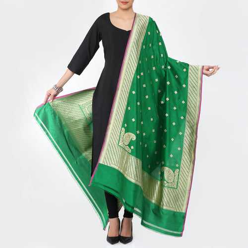 Pure Katan Silk x Dupatta x Green