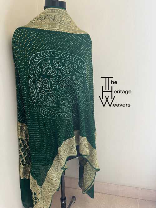 Pure Georgette Dupatta x Rai Bandhej x Green