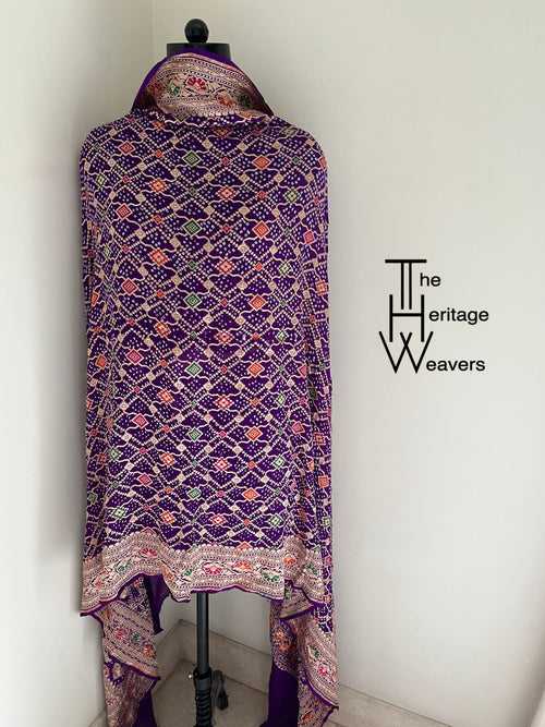 Pure Georgette Dupatta x Minakari x Bandhej x Shade of Purple