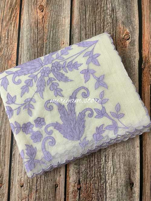 Kota cotton saree with applique work MKAS131 OffWhite & Lavender